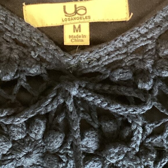 Ya Los Angeles Silk Blend Sleeveless Dress Crochet Top Pleat Skirt M Blue 254F - Picture 7 of 8